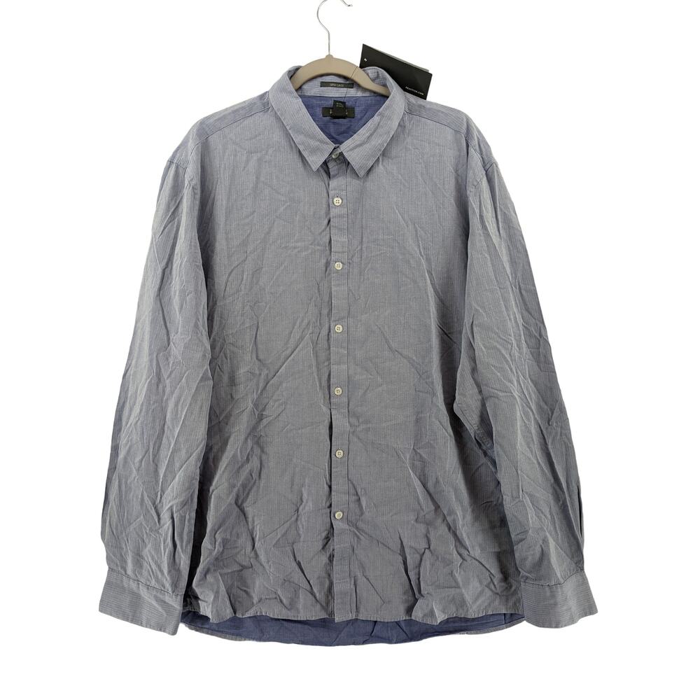 Kenneth Cole Dress Shirt XXL Blue Button Up Super Slim Collared Striped Workwear